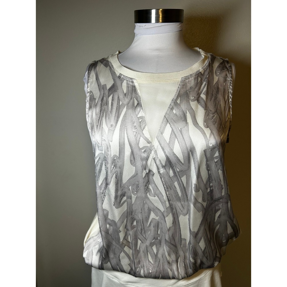 Go Silk GO by GoSilk Womens Silk Abstract Print Tank Top Grey Cream M